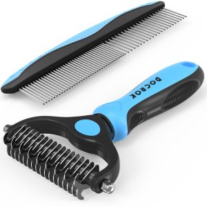 Blue Deshedding Brush & Metal Comb for Detangling Matted Fur on Long-Haired Cats